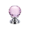 Zoo Glass Ball Cabinet Knob - Facetted Pink 30mm-Polished Chrome / Pink Glass