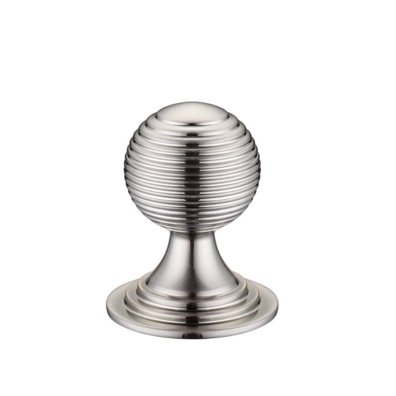 Zoo Queen Anne Ringed Knob 32mm rose dia. - Lacquered-Satin Nickel