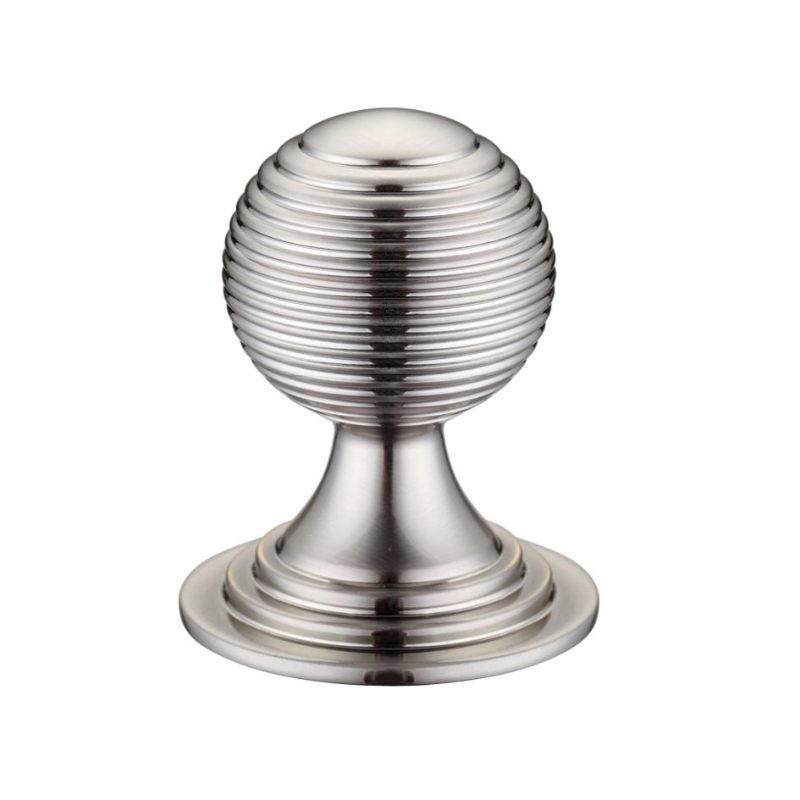 Zoo Queen Anne Ringed Knob 38mm rose dia. - Lacquered-Satin Nickel