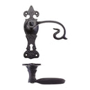 Zoo Scroll Lever on Fleur De Lys Backplate - 6" - Lock-Black Antique