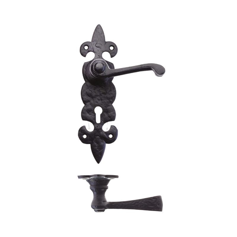 Zoo Lever on Fleur de Lys Lock Backplate-Black Antique