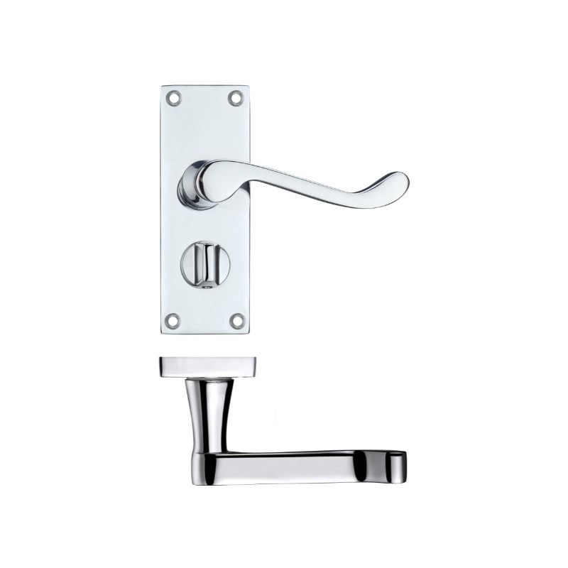 Zoo Project Victorian Scroll Lever on Privacy Backplate -114mm x 40mm-Polished Chrome