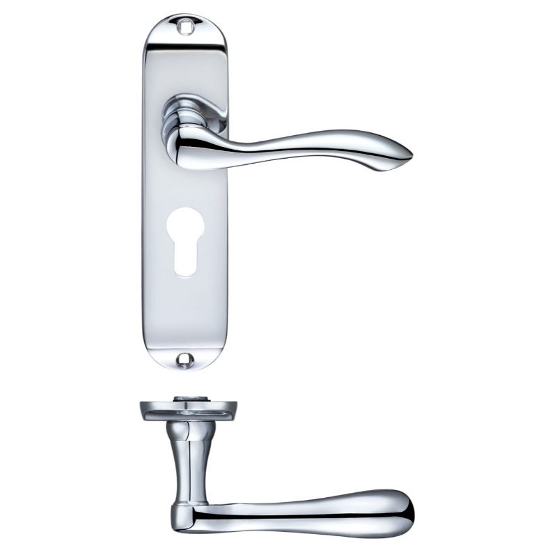 Zoo Project Arundel Lever on Europrofile Lock Backplate - 180mm x 40mm-Polished Chrome