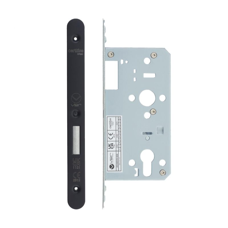 Zoo Din Euro Deadlock- Backset 55mm - 2 Pc Forend - Radius - PVDBLK - PVD Black-Powder Coat Black