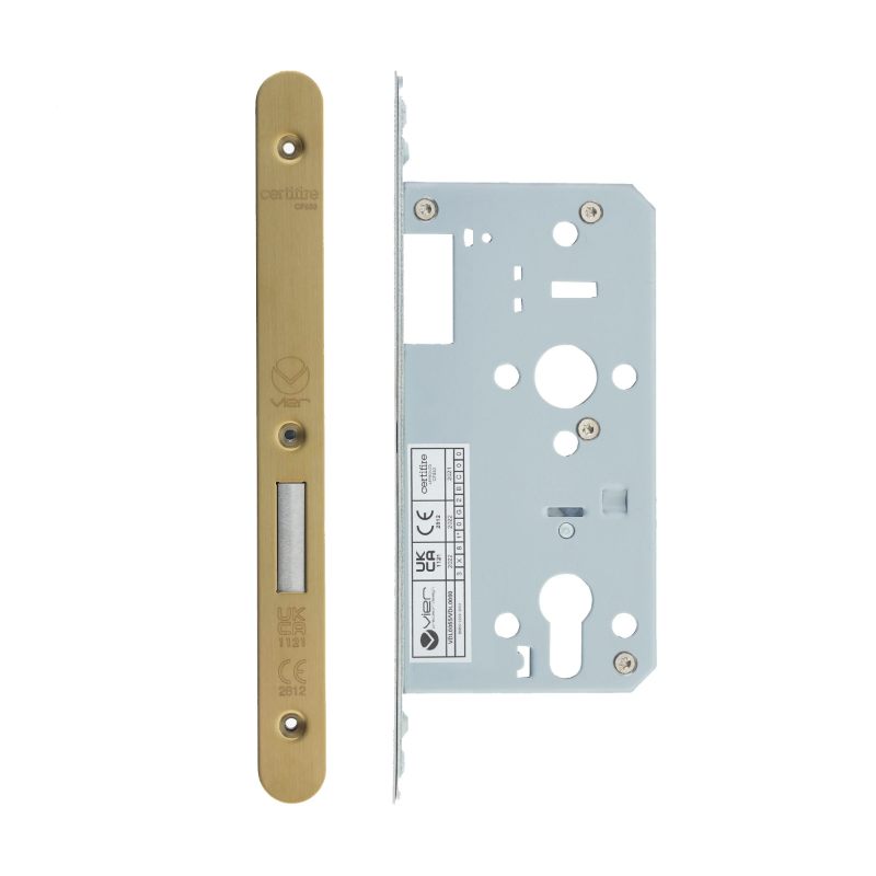Zoo Din Euro Deadlock- Backset 55mm - 2 Pc Forend - Radius - PVDSB- Satin Brass Effect-PVD Satin Brass