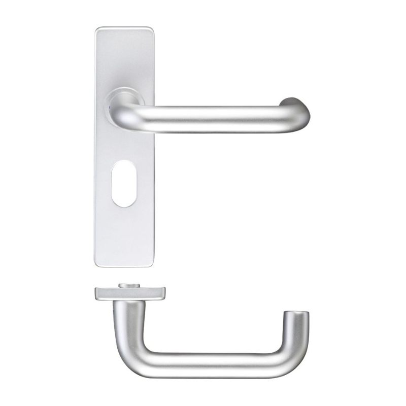 Zoo Return to Door Lever on Oval Profile Backplate (48.5MM)-Satin Aluminium