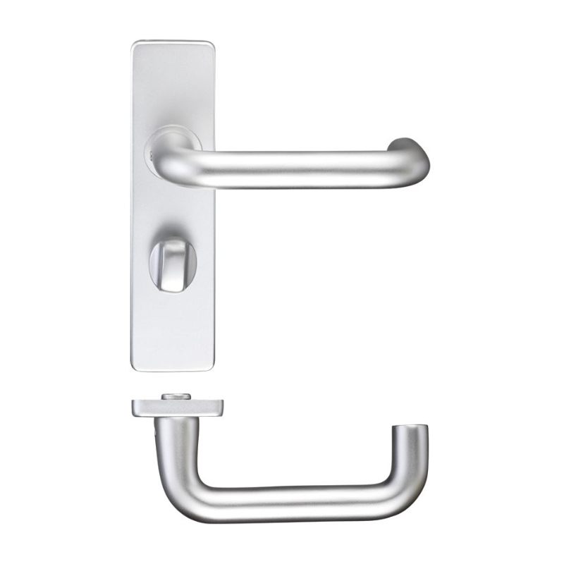 Zoo Return to Door Lever on Bathroom Backplate-Satin Aluminium