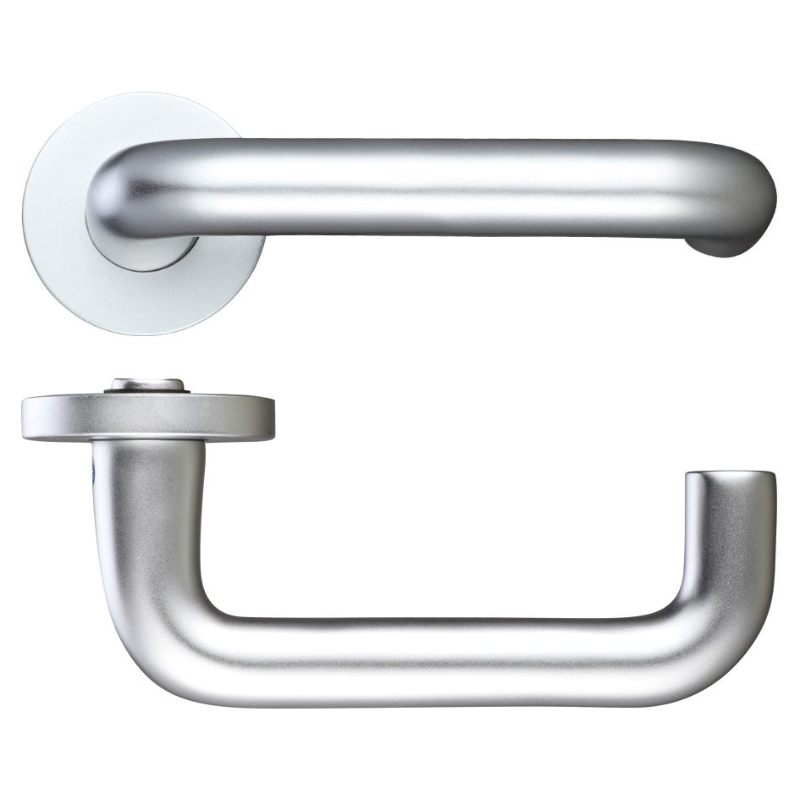 Zoo 19mm Return to Door Lever on Round Screw on Rose - 53mm dia-Satin Aluminium