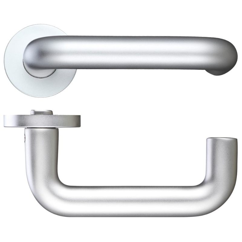 Zoo 22mm Return to Door Lever on Round Screw on Rose - 53mm dia-Satin Aluminium