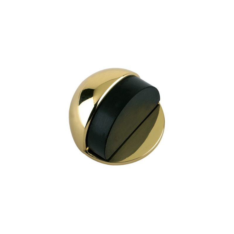 Zoo Door Stop - Floor Mounted - Oval 45mm dia.-Polished Brass