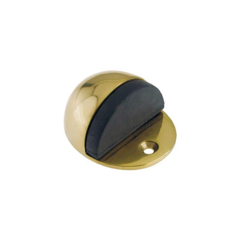 Zoo Door Stop - Oval Floor Mounted - 48mm dia - Face Fix-Polished Brass