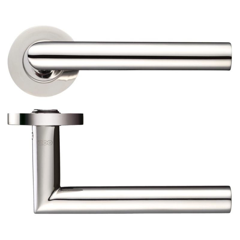 Zoo 19mm Mitred Lever on Round Rose - Grade 304-Polished Stainless