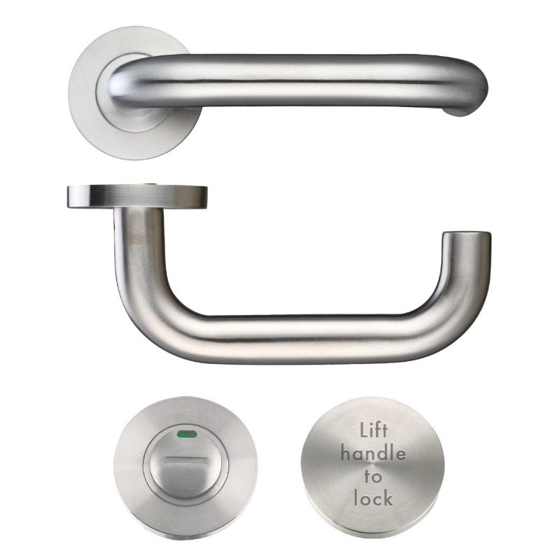 Zoo 19mm Lift to Lock Tubular Return to Door Lever set -Push On Rose - Grade 304 -Satin Stainless