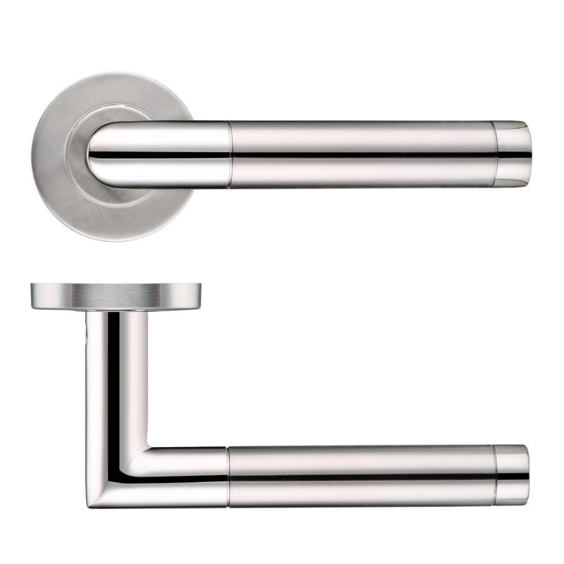 Zoo 19mm Mitred Dual Finish Lever - Push On Rose - 52mm Dia - Grade 201-Polished Stainless