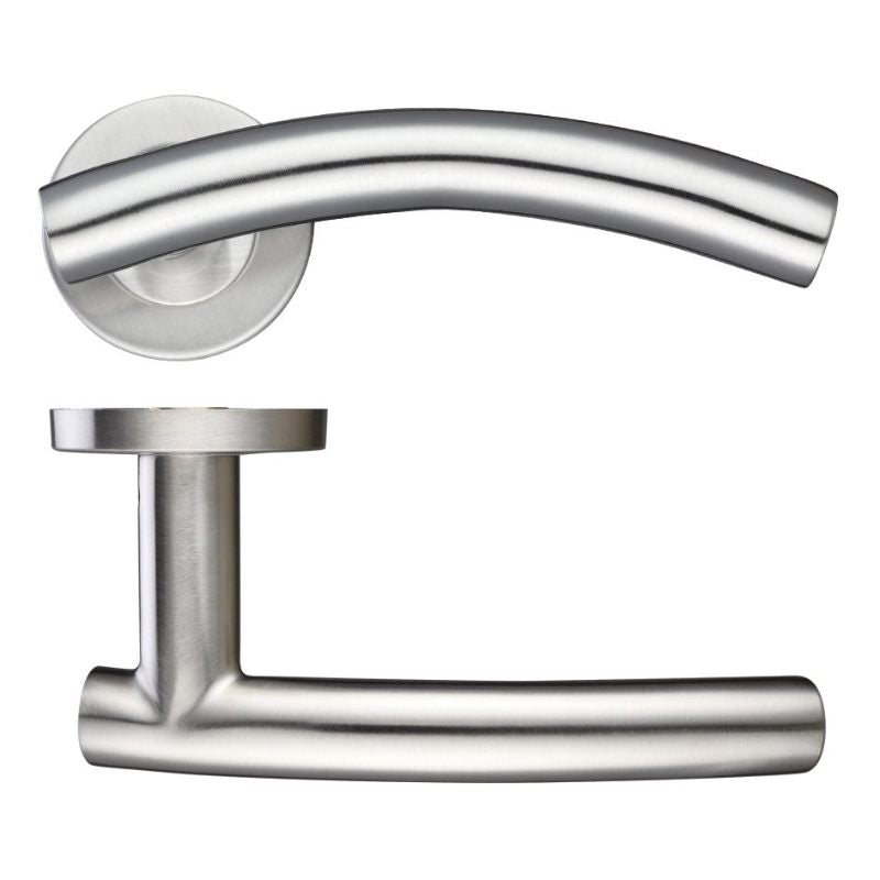 Zoo 19mm Arched T-Bar Lever - Push On Rose - 52mm Dia - Grade 201-Satin Stainless