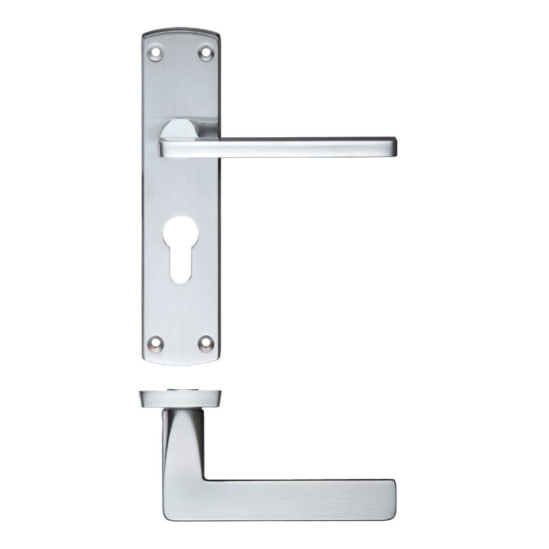 Zoo Leon Lever Euro Lock (47.5mm c/c) On Backplate-Satin Chrome